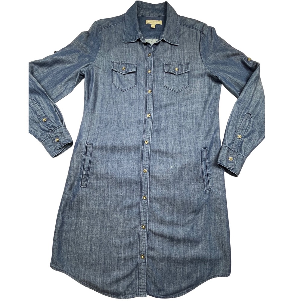 Banana Republic Womens Dark Chambray Lyocell Cotton Shirt Dress Size 2 Blue